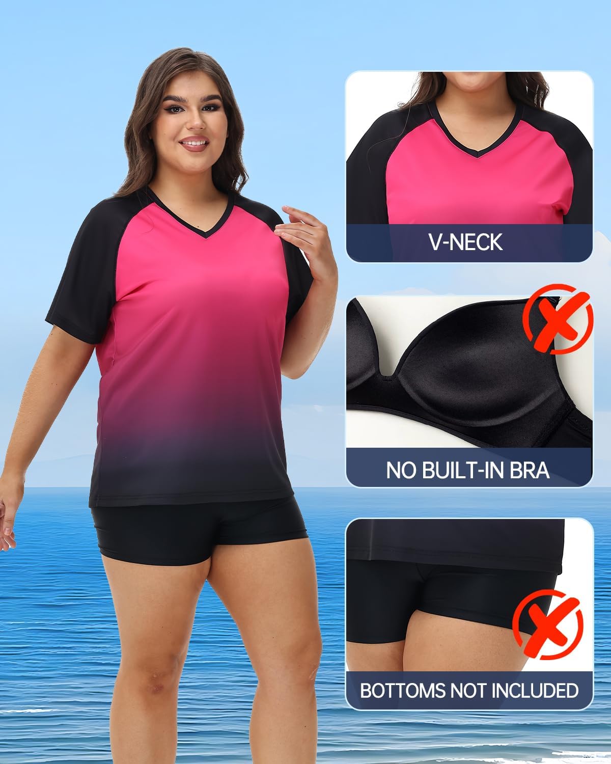 Plus Size Rash Guard for Women Sun Protection Swim Shirts Short Sleeve Loose Fit UPF 50+ Quick Dry Swimming Tops