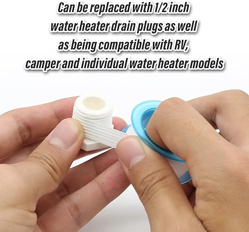 Miniatura 5 de Tapón de drenaje para calentador de agua, tapón de drenaje de plástico blanco NPT de 12 pulgada, compatible con autocaravanas y calentadores de agua