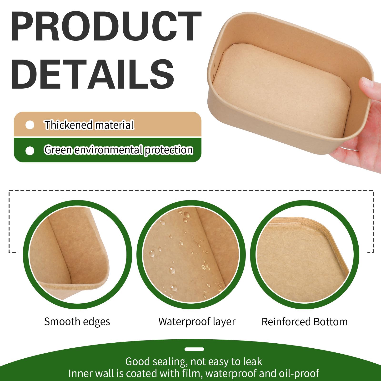 FYSUIMU 100 cuencos desechables de papel kraft de 26 onzas con tapas, recipientes rectangulares para alimentos, cuencos de ensalada para el hogar, camping, restaurante, caliente y frío para llevar