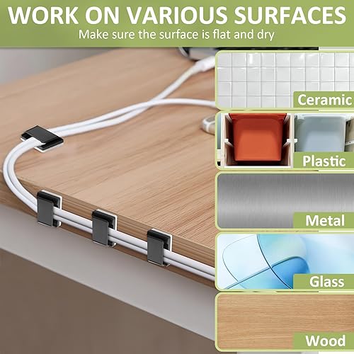 Miniatura 3 de PETKNOWS 80 clips de montaje de tiras de luz, color negro, autoadhesivos, sujetadores de luz LED, soporte de montaje, abrazadera de cable,