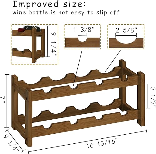 Miniatura 5 de BAMEOS Bamboo Wine Rack, 2 Tier Wine Racks Countertop Storage, Wine Bottle Holder Wine Rack freestanding Floor for Kitchen, Bar, Pantry, Wine