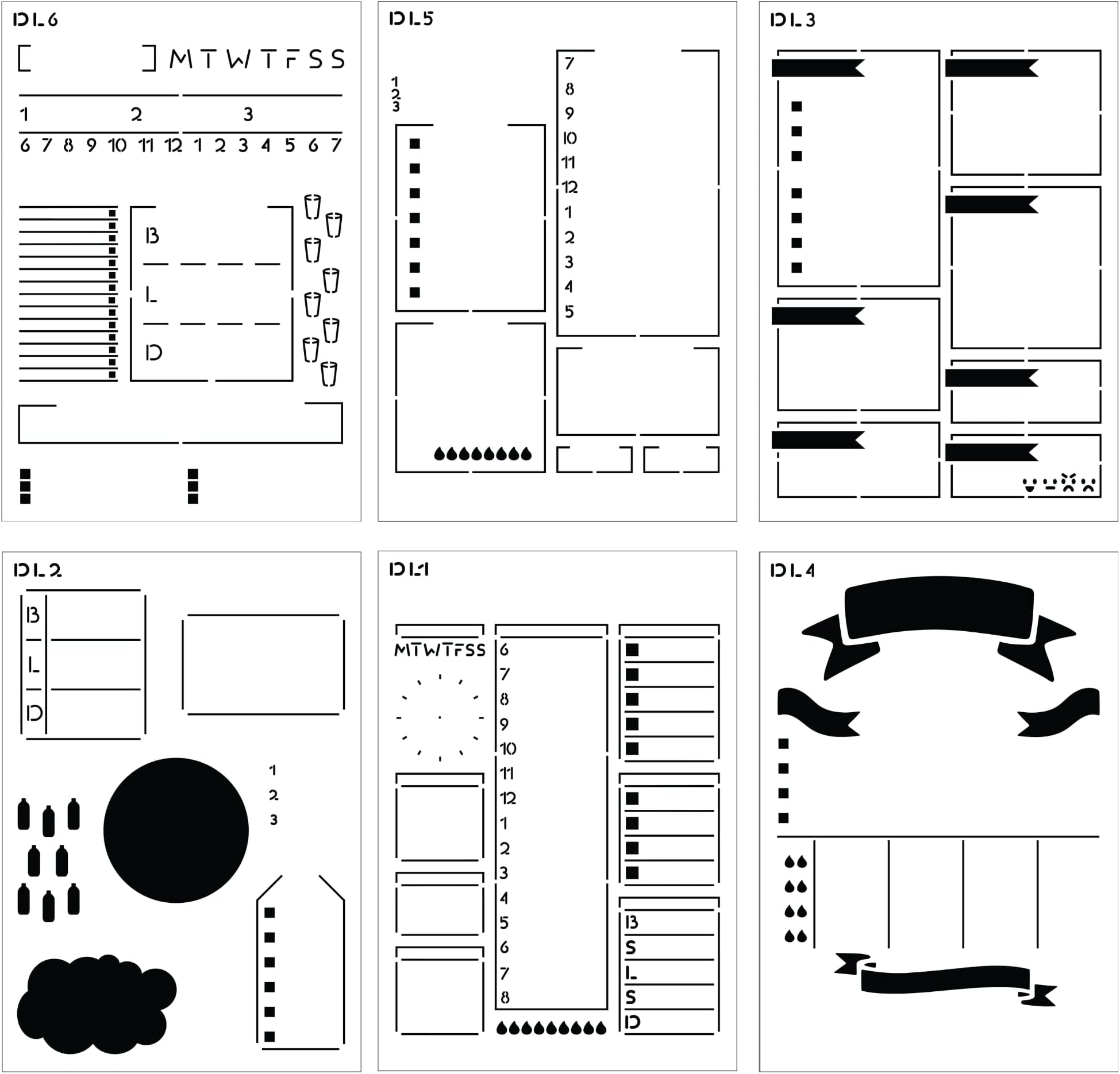 Speedy Spreads Journal Stencils (Daily Layouts) - x7 Day Planner Stencils for A5 Bullet Journal Dot Grid Notebooks, Save Time on Layouts, DIY Planner Templates for Productivity by Sunny Streak