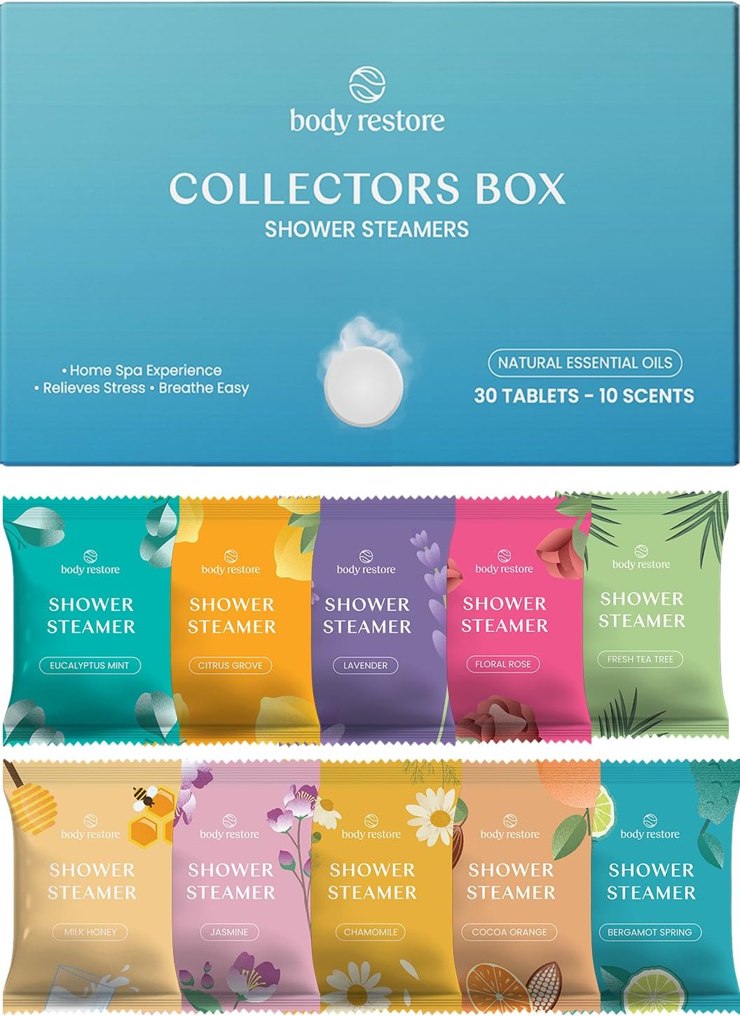 Shower Steamers Aromatherapy 30 Pack - Christmas Stocking Stuffers for Men, Birthday Gifts for Women, White Elephant, Relaxation, Self Care, Bath Bombs - Collector’s Box