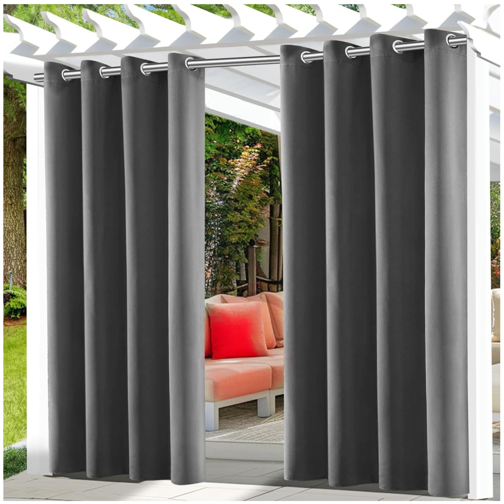 Cortinas Exterior Terraza Impermeable Grises. Cortinas Exterior para Pérgolas, Porches Y Terrazas - Diseño Elegante Y Resistente para Proteger Tu Espacio Al Aire Libre (1)