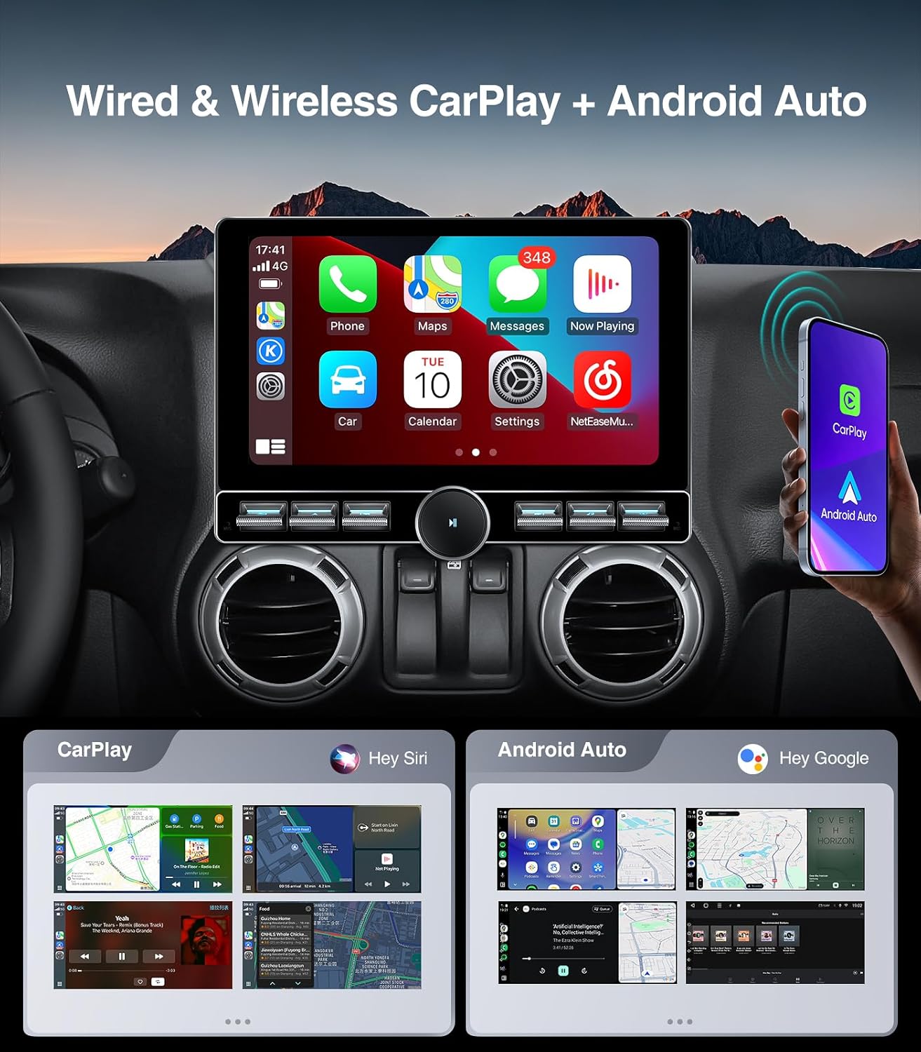 Interface sans fil CarPlay et Android Auto sur l'autoradio