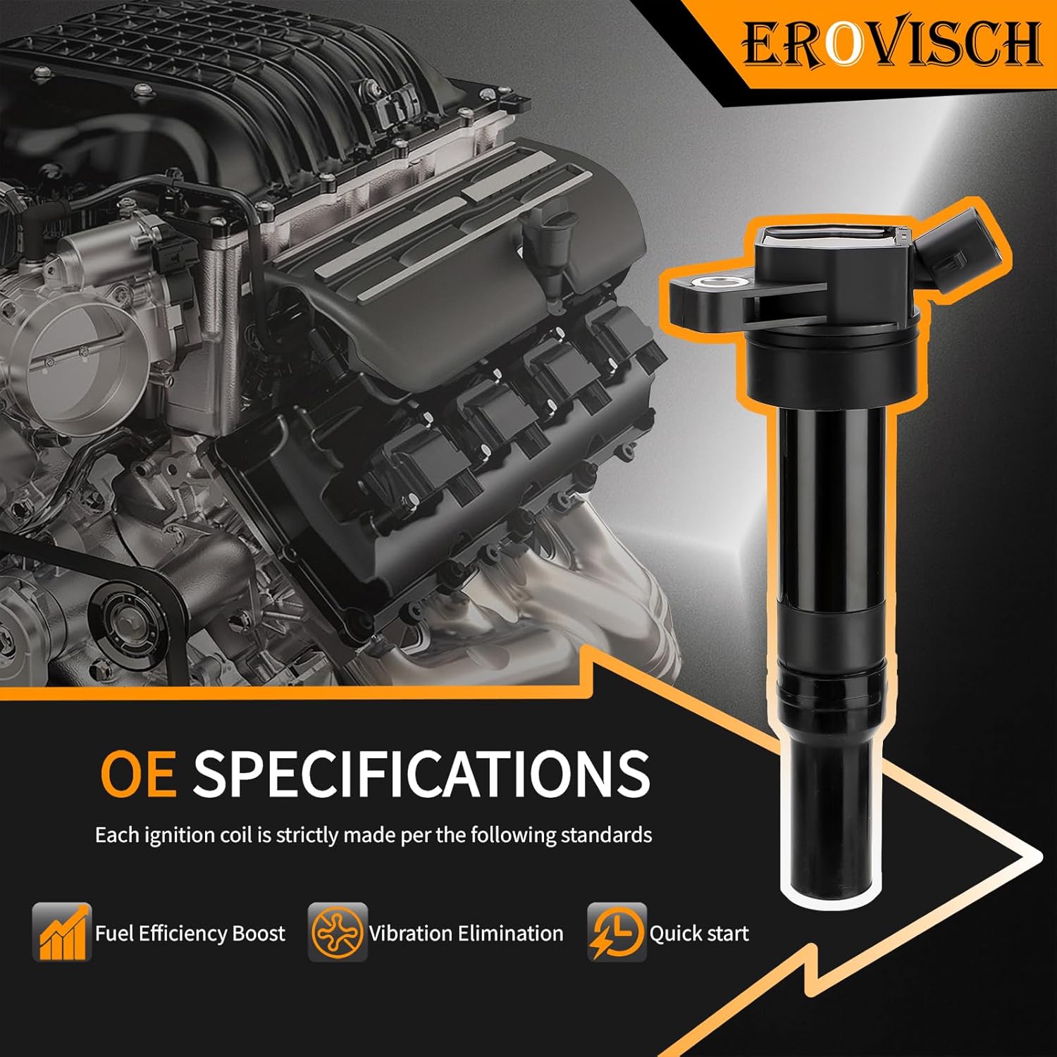 Pack 4 UF651 Ignition Coil & Spark Plug - Compatible with Hyundai 2011-2019, 2014-2018 Elantra Tucson, Kia 2014-2016 Forte, 2012-2018 Soul - 1.8L 2.0L L4 - Replaces # 27300-2E000 GN10633