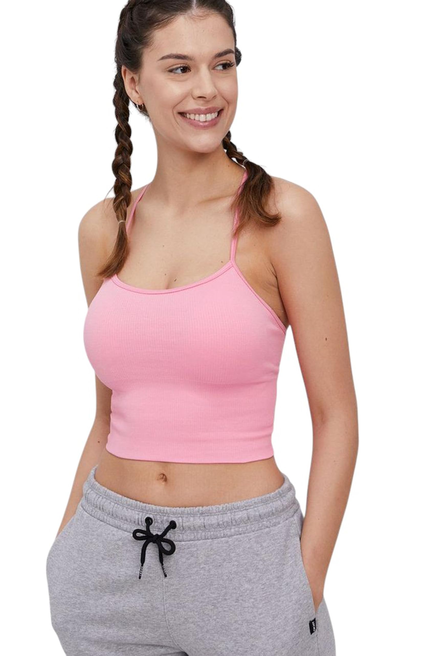 DKNY Sport-Top Corto da Donna A Costine, Senza Cuciture, con Coppe Rimovibili T-Shirt