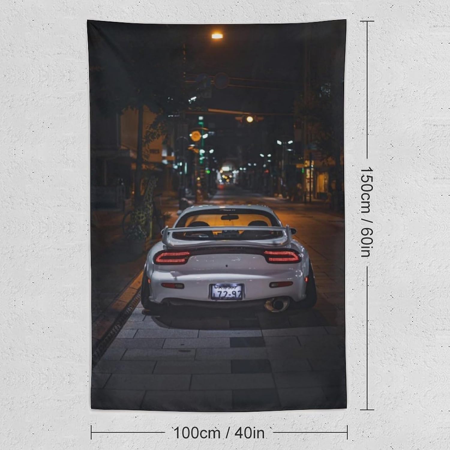 JDM Car Rx7 White Modified Night City Tapestry Wall Hanging for Bedroom Aesthetic Art Home Decor Dorm Classroom Living Room Tapestries 40"x60"