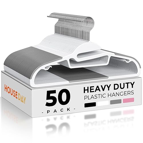 HOUSE DAY White Plastic Hangers 50 Pack, Slim Space Saving,