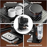 Vista 6 de Máquina de café expreso de 20 bares, cafetera con molinillo, cafetera con espumador de leche y cafetera profesional para café con leche capuchino