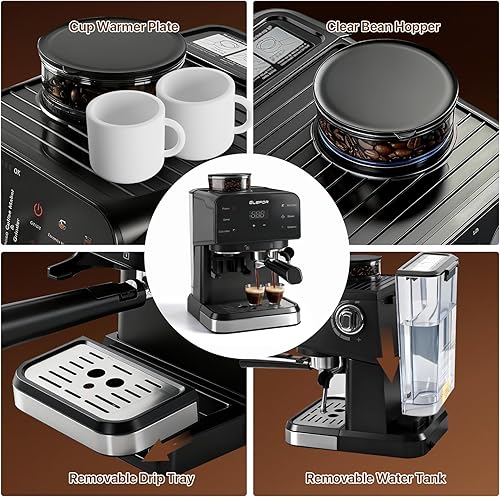 Miniatura 6 de Máquina de café expreso de 20 bares, cafetera con molinillo, cafetera con espumador de leche y cafetera profesional para café con leche capuchino,