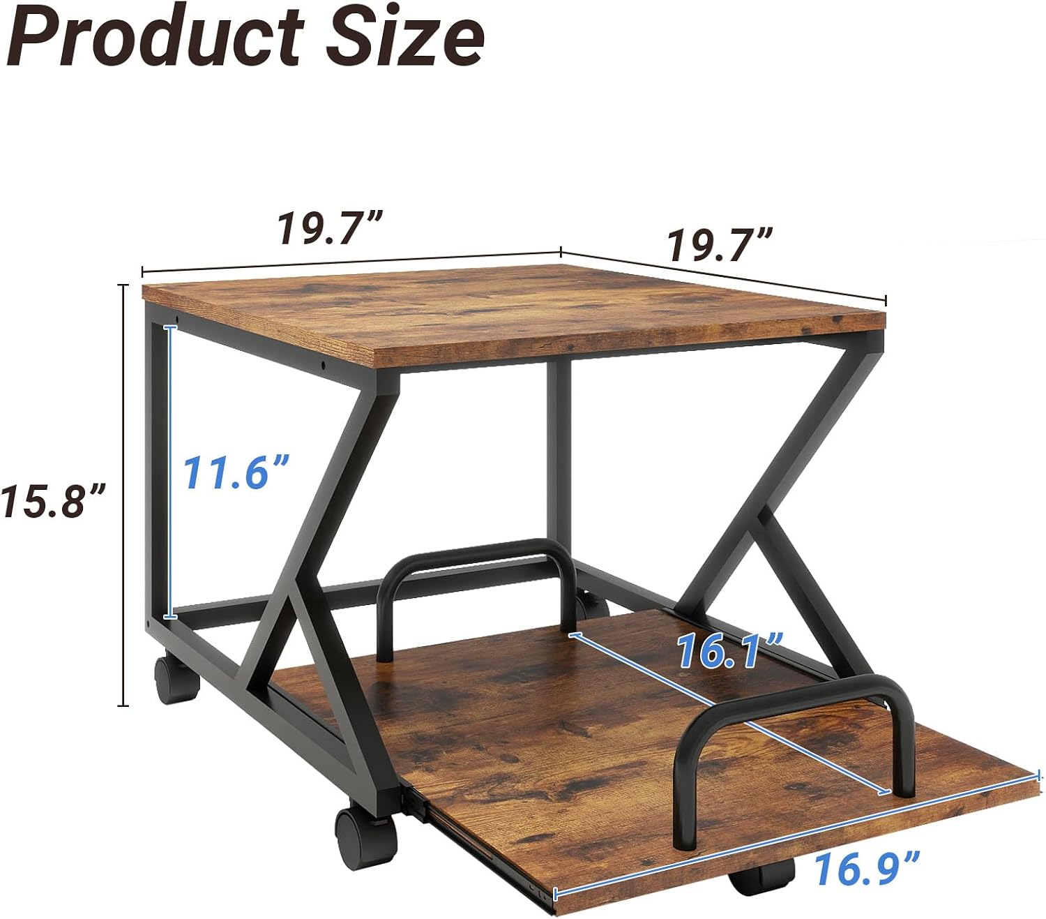 Natwind 2 Tier Printer Stand,19.7''x19.7'',with Pull Out Shelf,Retro image 4