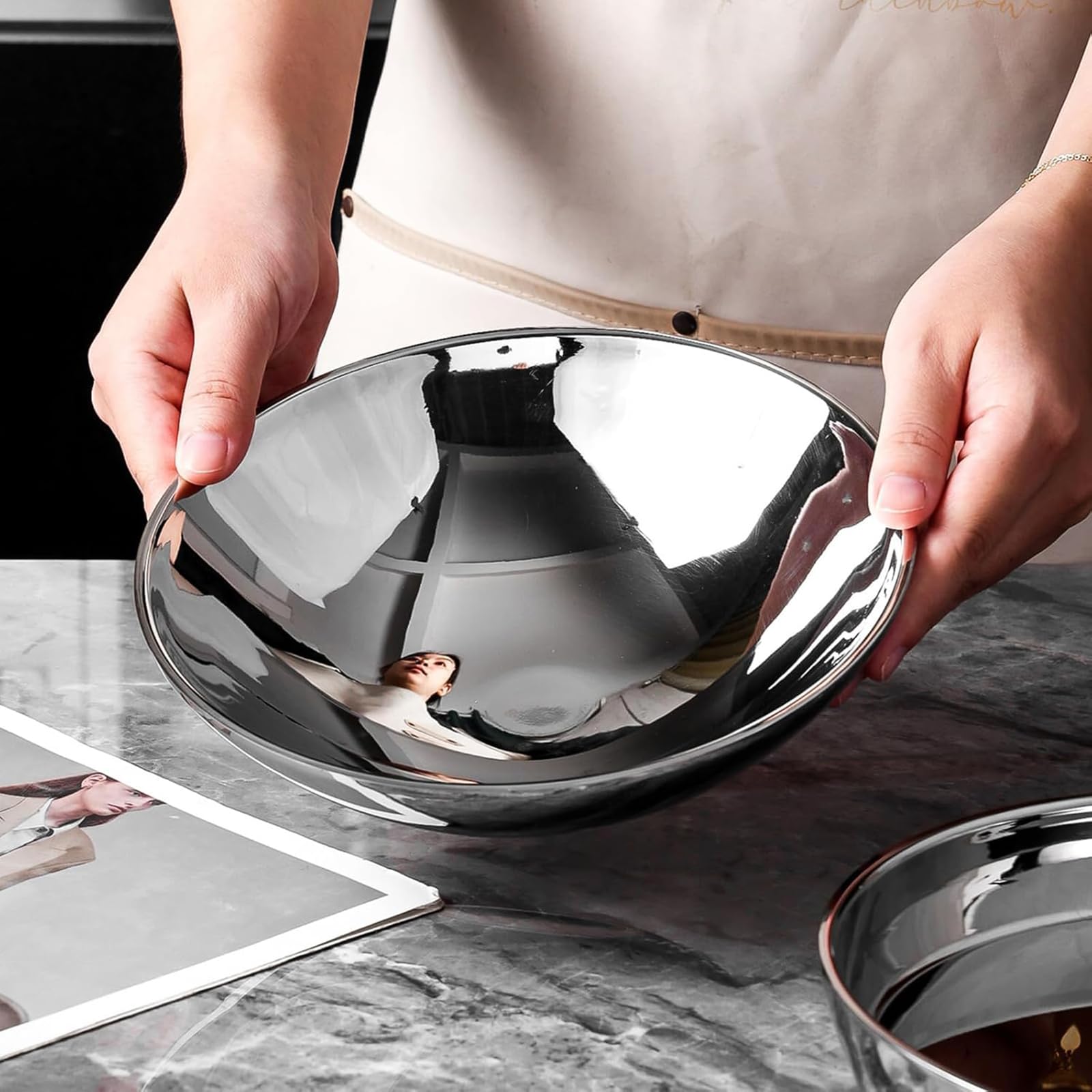 Juego de platos y cuencos esféricos, acero inoxidable 304, reutilizable, aislamiento de doble capa, resistentes al calor, para el hogar, cocina y restaurante