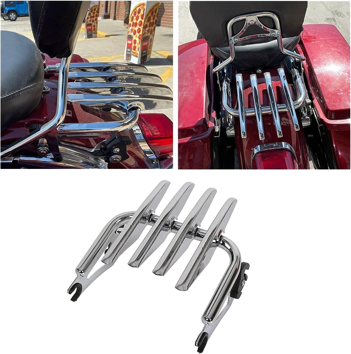 HECASA Luggage Rack Compatible with 2009-2024 Harley Touring FLHR FLTR Detachable Stealth Style Chrome