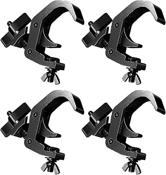 4Pack Heavy Duty Stage Light Clamp Hooks, Aluminum Premium Pro Truss Clamps for Use on 1.57-2.36 inch Trusses, 330 lb Weight Capacity for Use in Moving Head Stage Lighting Fixtures,Black