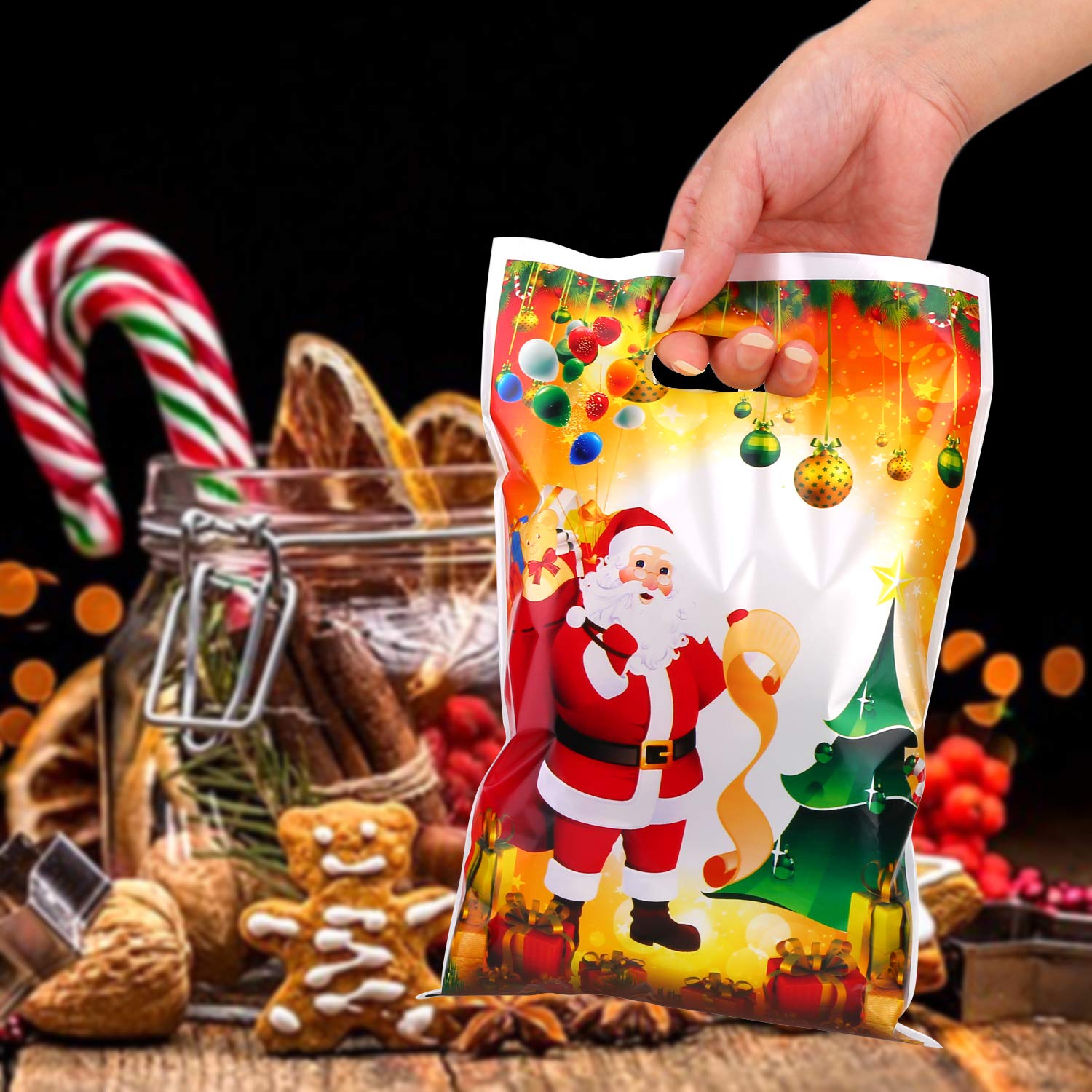 HOWAF 30pcs Christmas Treat Candy Gifts Bags with Handles for Xmas Presents Sweets Christmas Tree Santa Goody Bags for Kids Adult Christmas Party Bag Fillers Party Decoration Supplies - Image 4