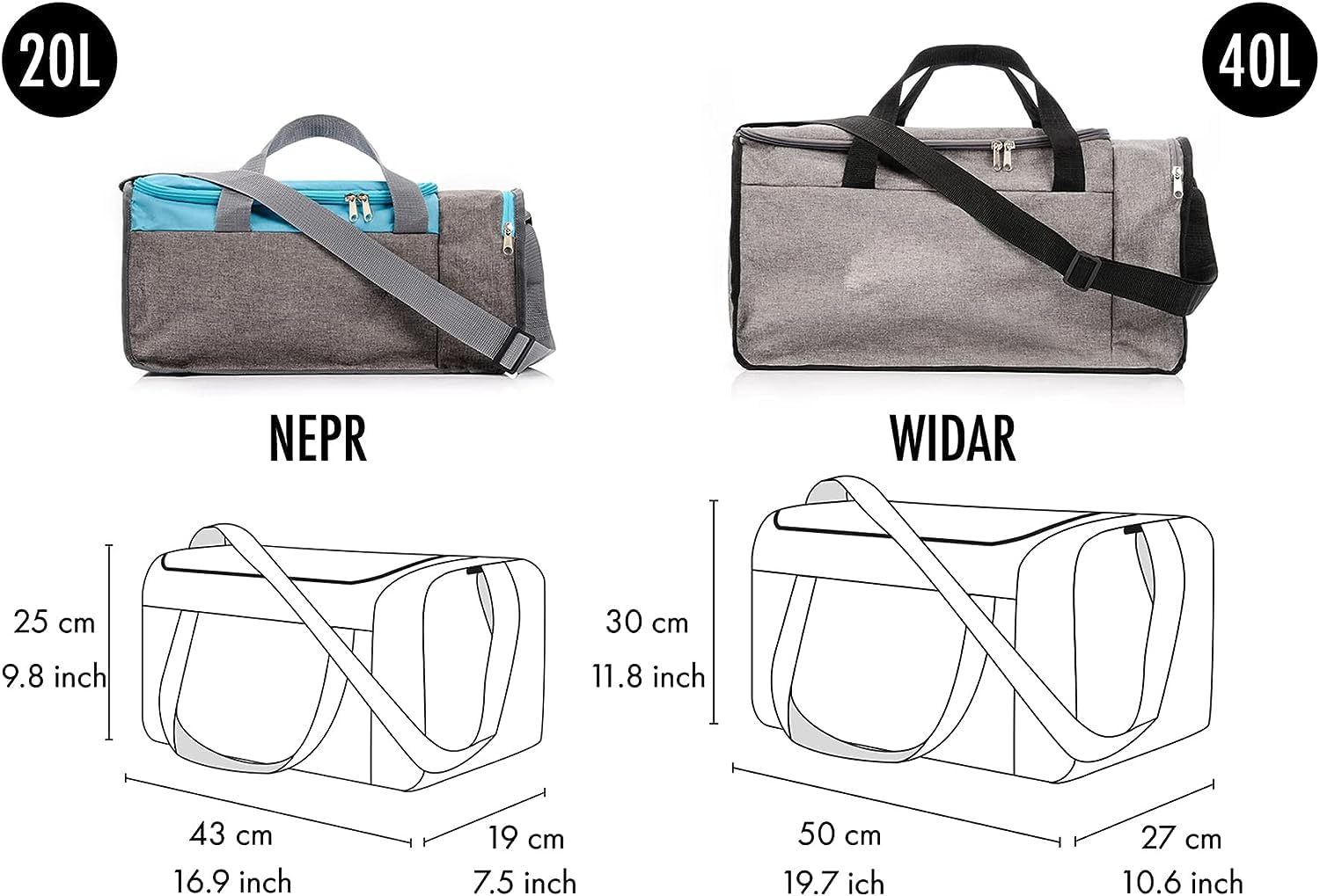 Meteor Borsa Palestra 20 L / 40 L – Borsone Sportivo Uomo Donna, Leggera e Resistente, con Tasca Laterale per Accessori, Ideale per Viaggi e Allenamento