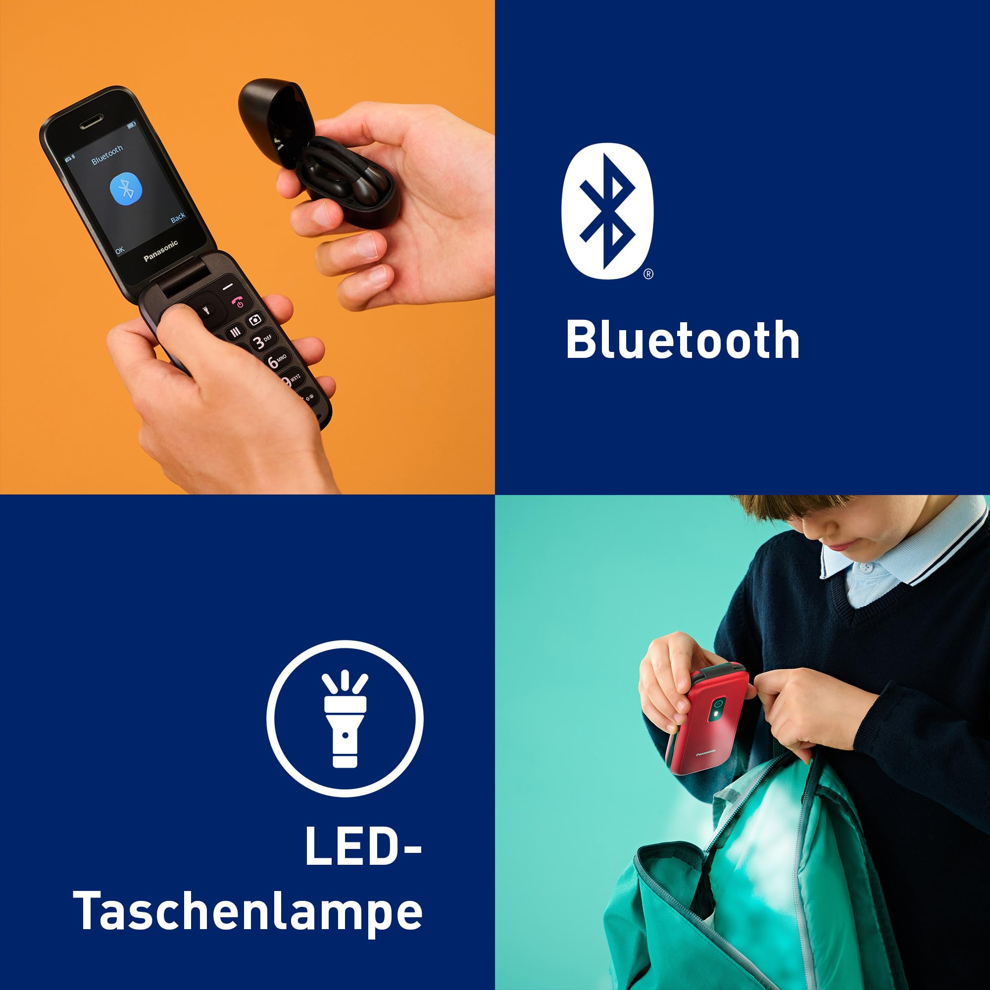 Panasonic KX-TF600 4G Easy Phone, Volte Klare Anrufe, 290 Stunden Standby, USB-C Schnellladung, 2,8" Display, Bluetooth, LED Taschenlampe, IP44 Wasserdicht, Beleuchtete Tasten, Schwarz