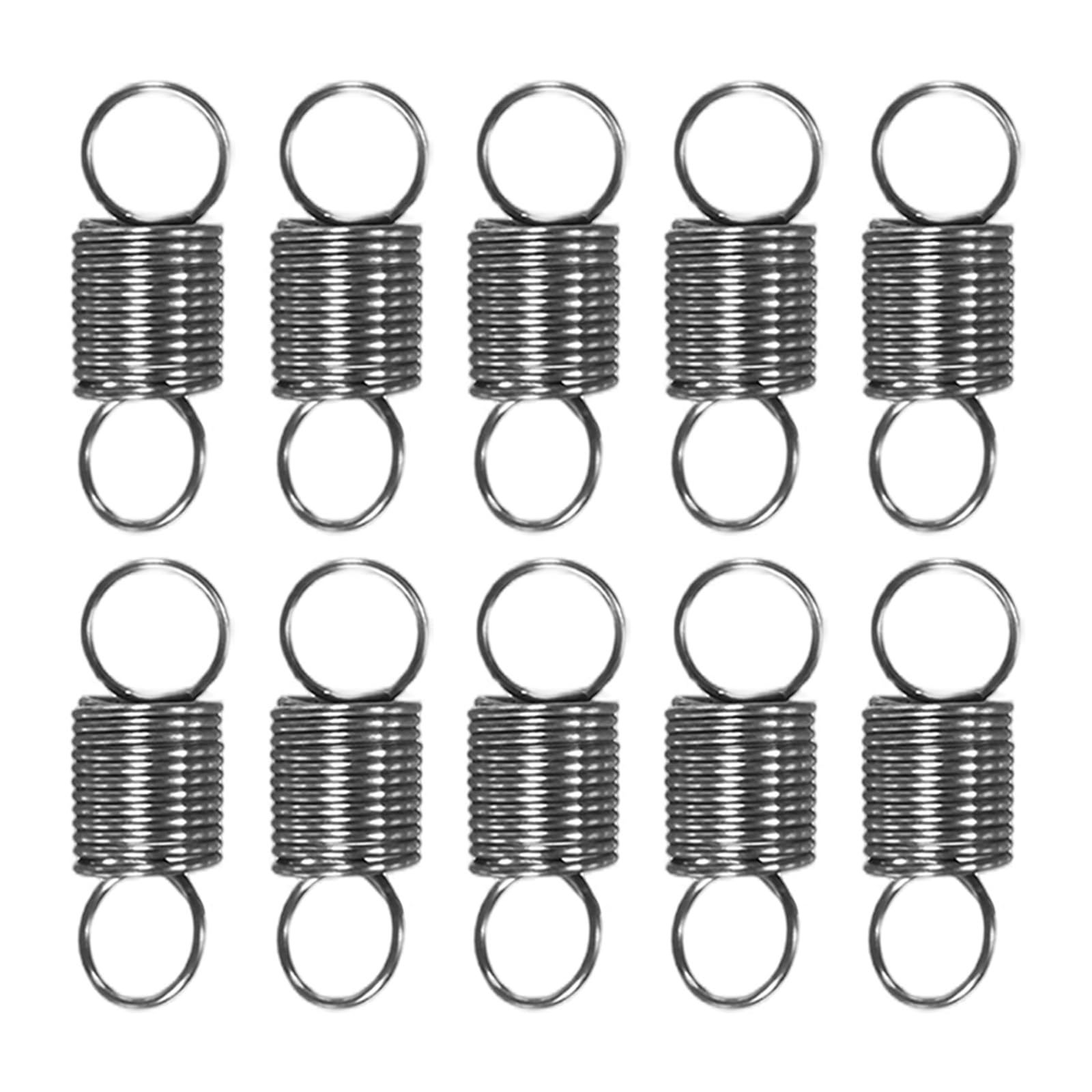 M METERXITY 10-Pack Extension Springs, 15mm Length 5mm OD 304 Stainless Steel Dual Hook Tension Spring for DIY/Garden Tool/Mechanical Repair Replacement [Silver Tone, 0.5mm Wire Size]