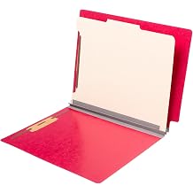 TAB Pressboard Classification Folder - End Tab, 1 Divider, 4 Fasteners, 2" Expansion, Letter Size - Executive Red, 25/Box