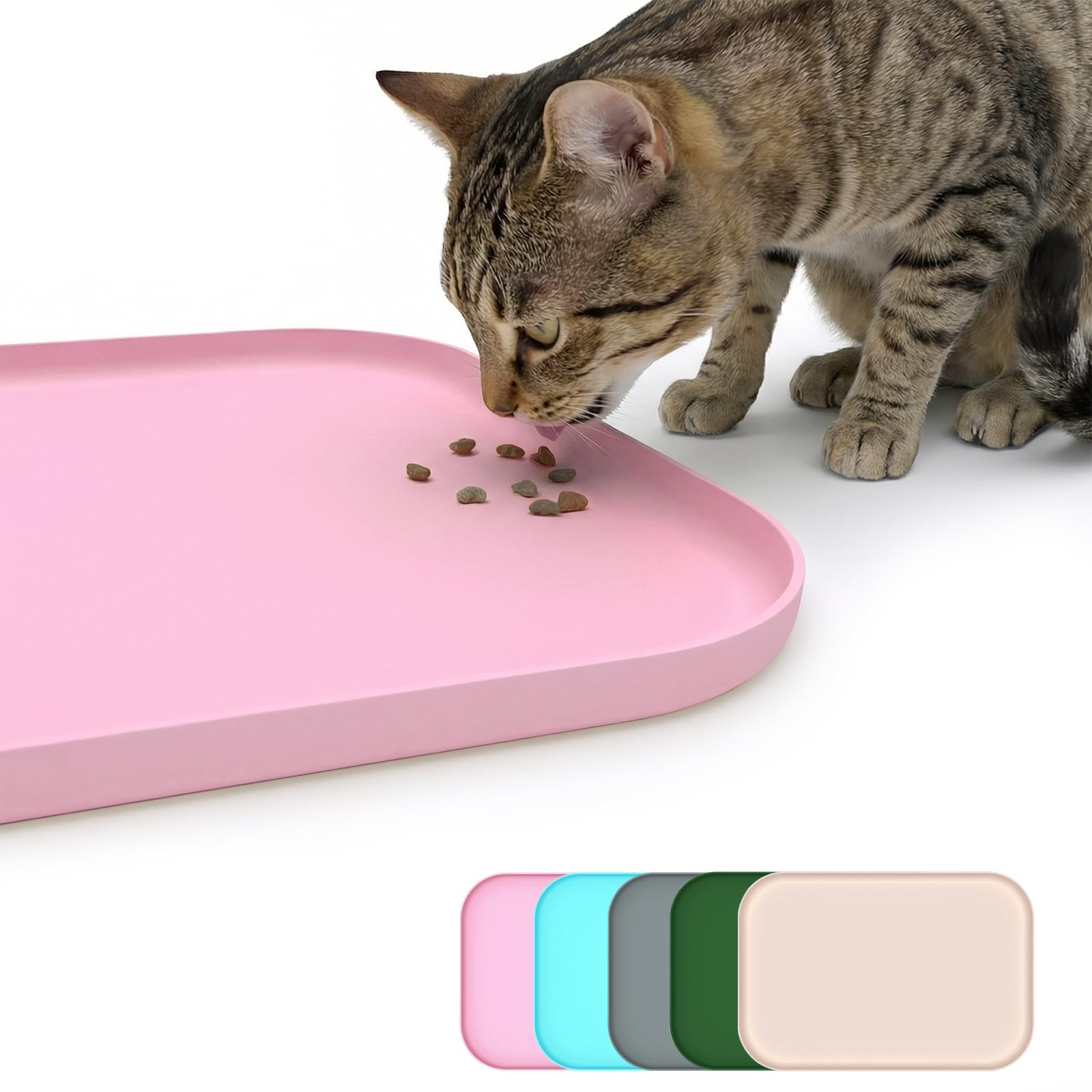 BLESWIN Non-Slip Silicone Dog Food Mat & Pet Feeding Mat - Waterproof Dog Bowl Mat for Messy Eaters, Easy Clean Floor Protector with Raised Edge（Pink，45 * 30cm）