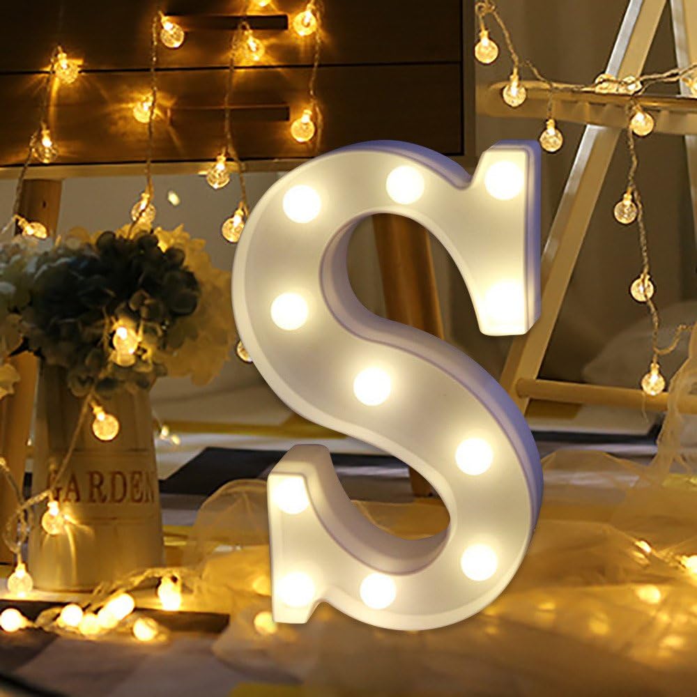 Alphabet LED Letter Lights Light Up Letters Sign Standing Hanging for Night Light Wedding/Birthday Party Bar Shop Sign Battery Operated Alphabet Festival Party Decorative (S)