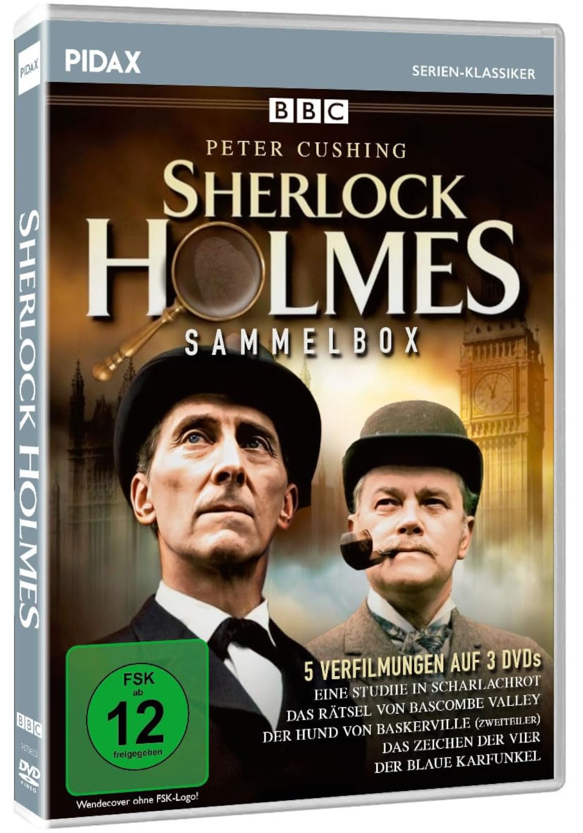 Sherlock Holmes - Sammelbox / 5 spannende Krimis mit Peter Cushing nach den Büchern von Sir Arthur Conan Doyle (Pidax Serien-Klassiker) (Mit historischem Bonusfilm) [4 DVDs]
