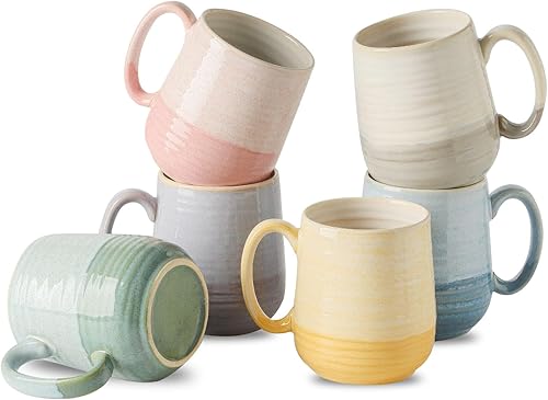 Miniatura 15 de Juego de 4 Tazas de Café de HASENSE, Tazas de Cerámica de 12 Oz con Mango Grande, Juego de Tazas Rústicas Coloridas para Café, Té, Coco, Café con