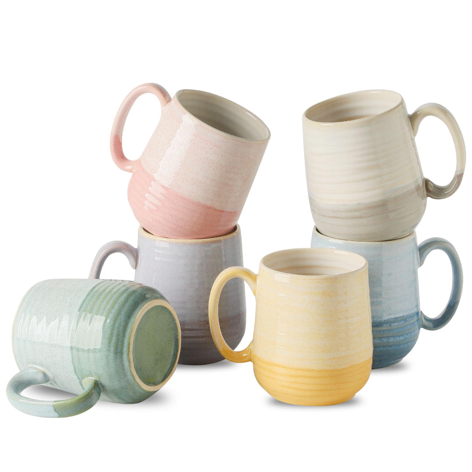HASENSE Coffee Mugs Set of 6, 15 OZ Porcelain Cups, Two‑Tone Reactive Glaze | Mugs Gift f…