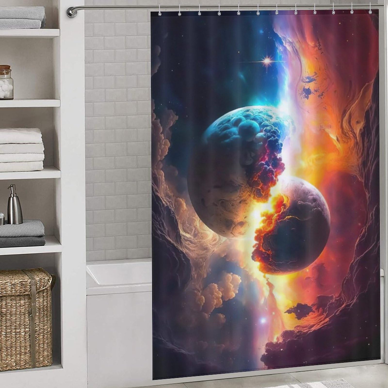 Rideau de douche séchage rapide et imperméable motif galaxie lavable en machine