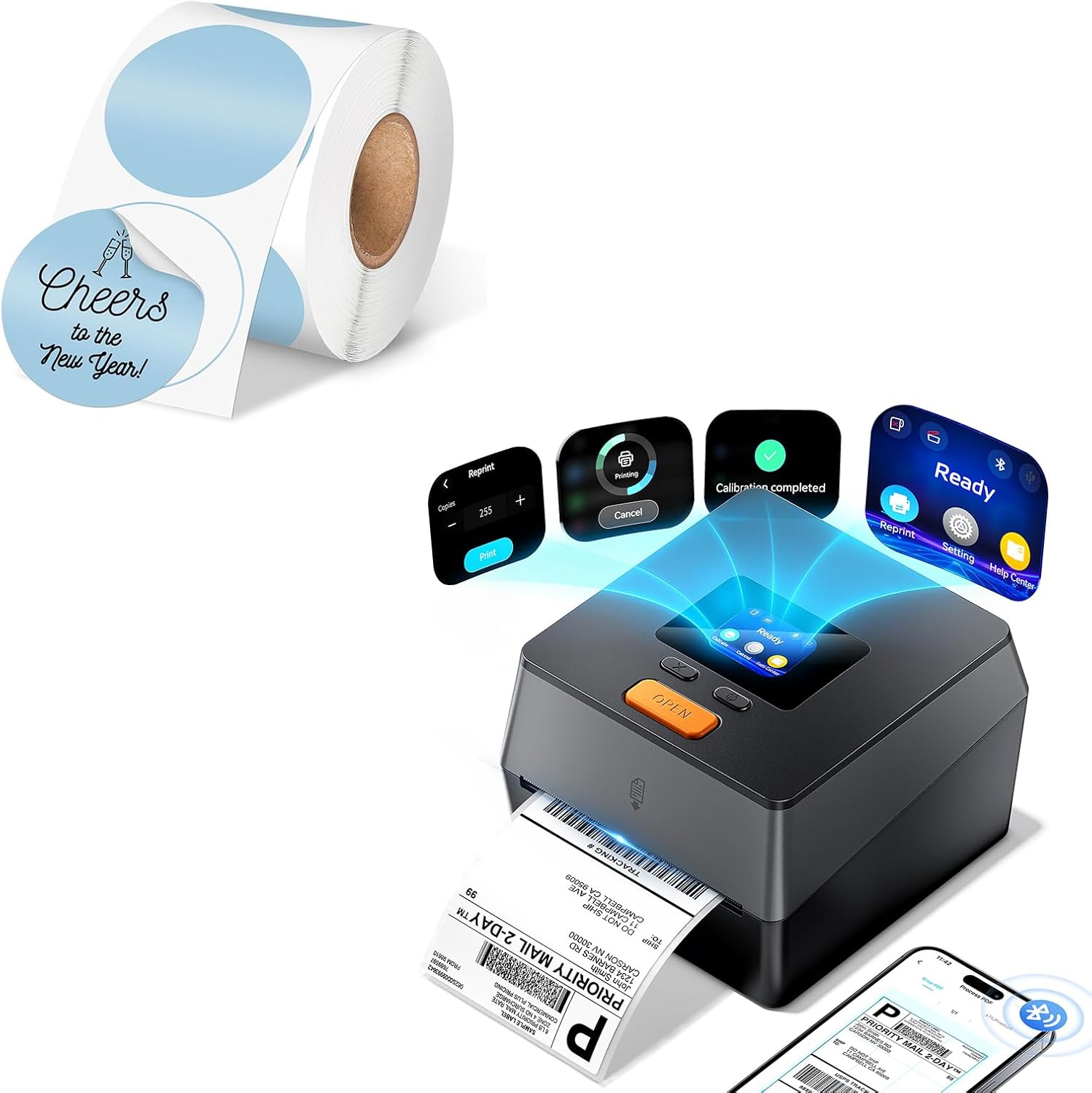 Phomemo D420D Shipping Label Printer & Packs of 750pcs 2x2 Labels