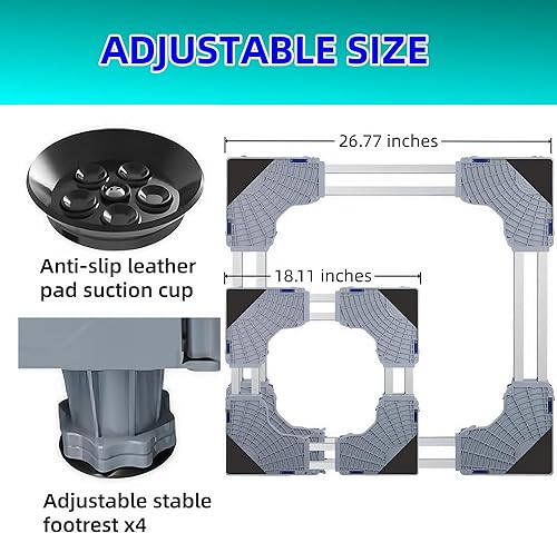 Miniatura 3 de Varillas fijas dobles mejoradas, soporte de lavadora ajustable de alta resistencia de 18.1 a 24.8 pulgadas con 4 ruedas de bloqueo y 4 pies fuertes,