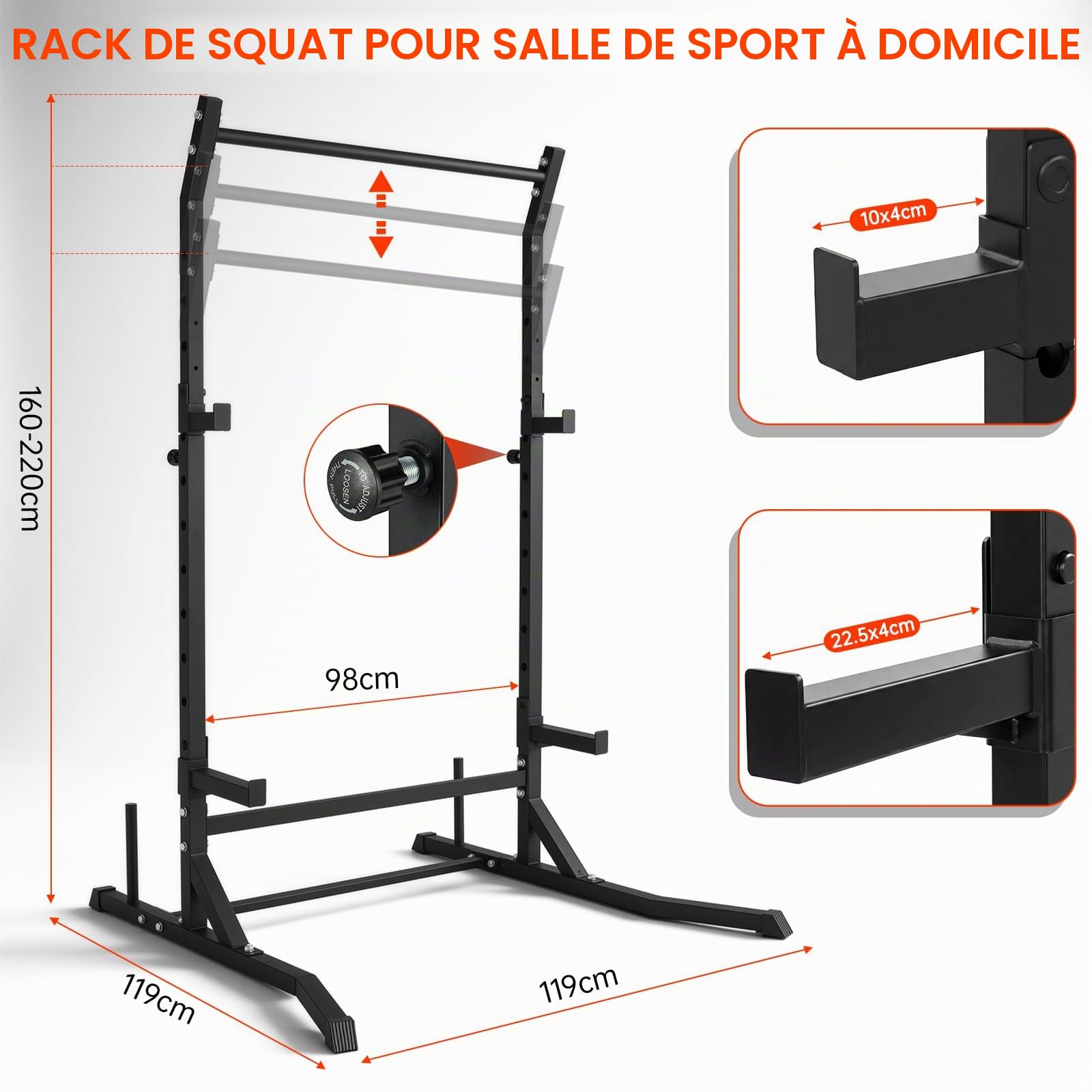 Cages de Squat, Supports Réglable de Rack Squat Multifonction Barbell, Repose haltères, Chandelles Musculation pour Maison, la Salle de Sport, Max. 300KG