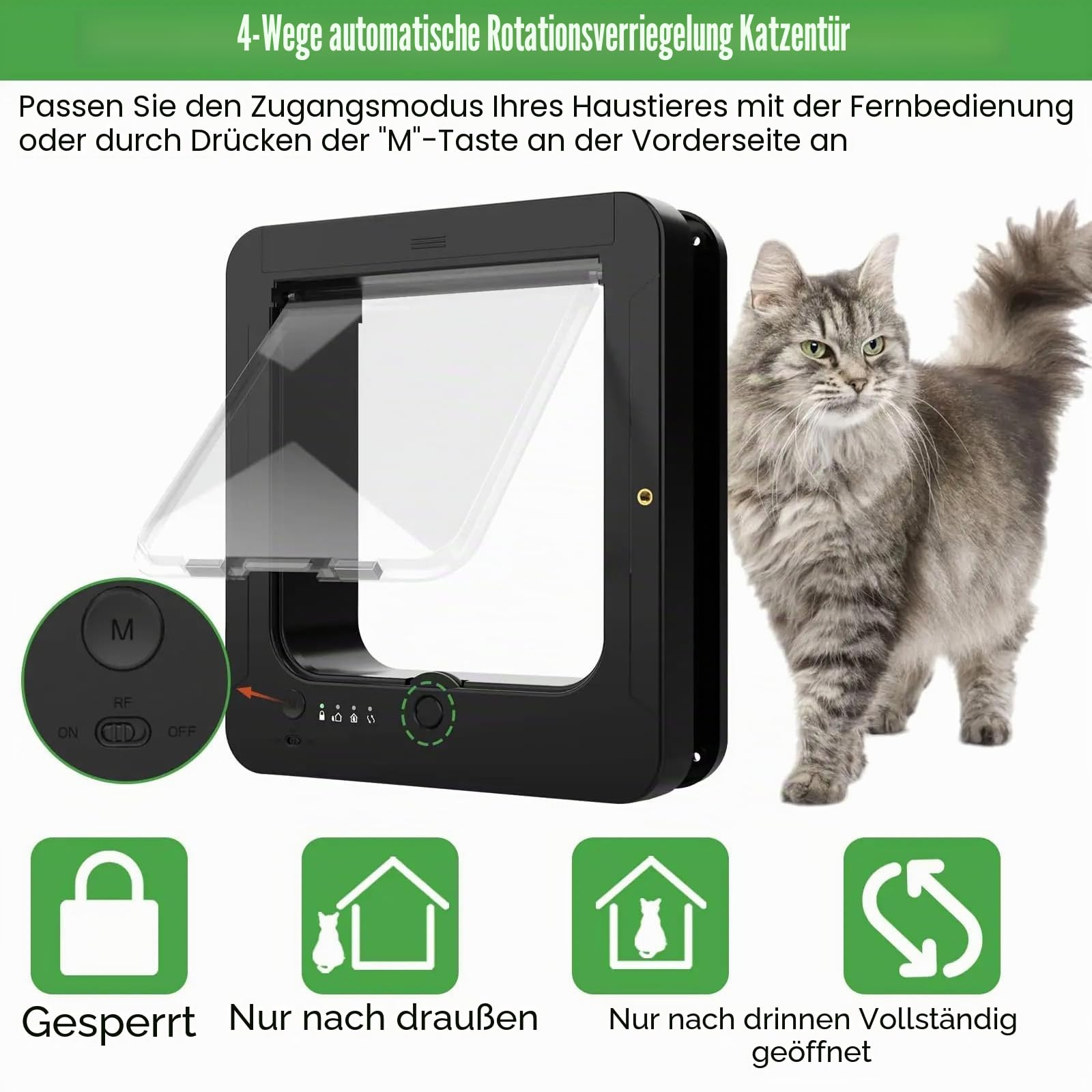 Automatische Haustiertür mit Mikrochip-Technologie, inklusive 2 Sensorhalsbändern und Fernbedienung, ideal für Katzen und kleine Hunde