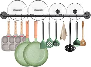 BQKOZFIN 39.5 Inch Wall Mounted Pipe Pan Pot Rack, Industrial Pipe ...