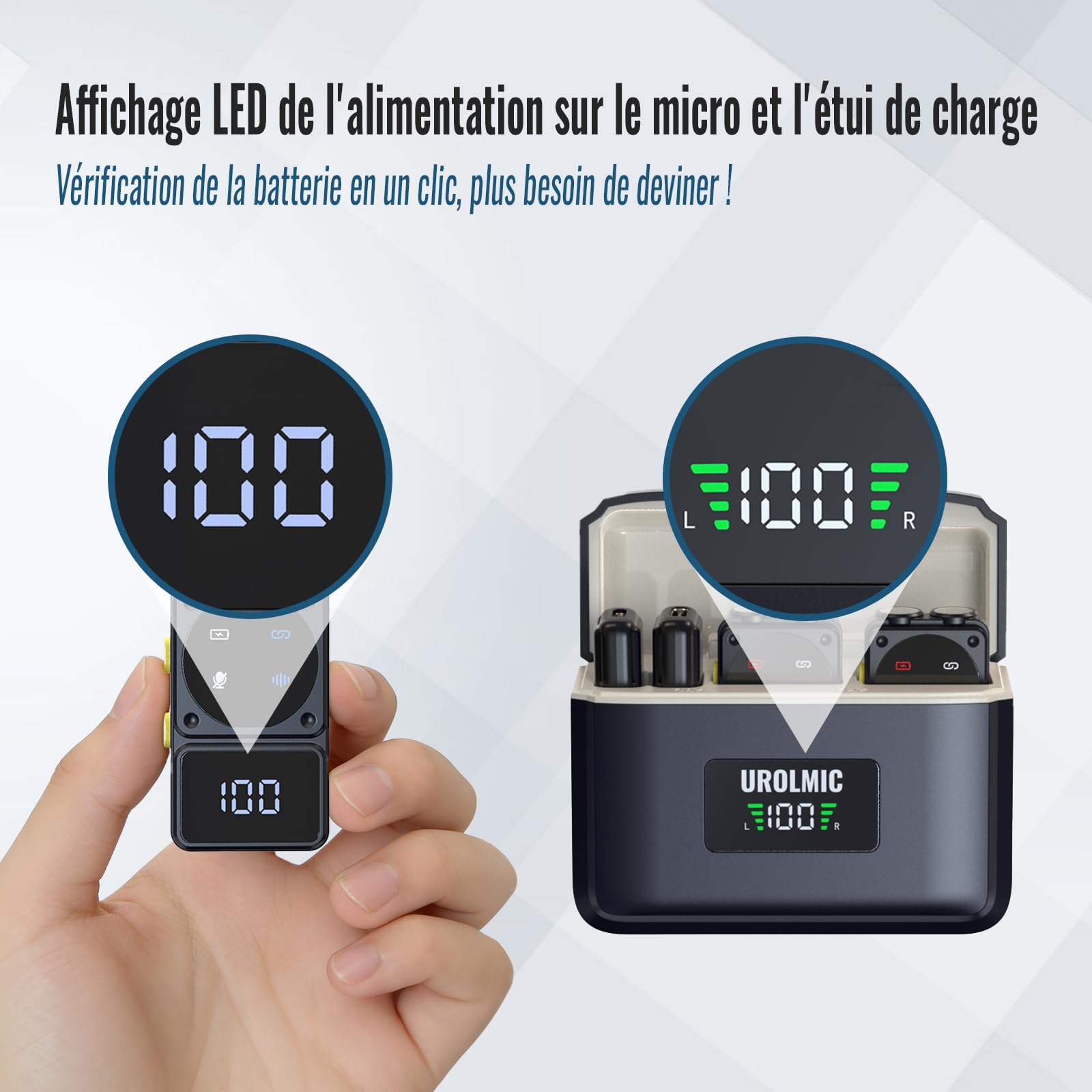 Micro Cravate sans Fil Compatible avec Les Smartphones iOS et Android, Autonomie 45H, Portée 50M, avec Écran Numérique et Boîtier de Charge, Réduction du Bruit par 2 Micros, Idéal pour Vlog