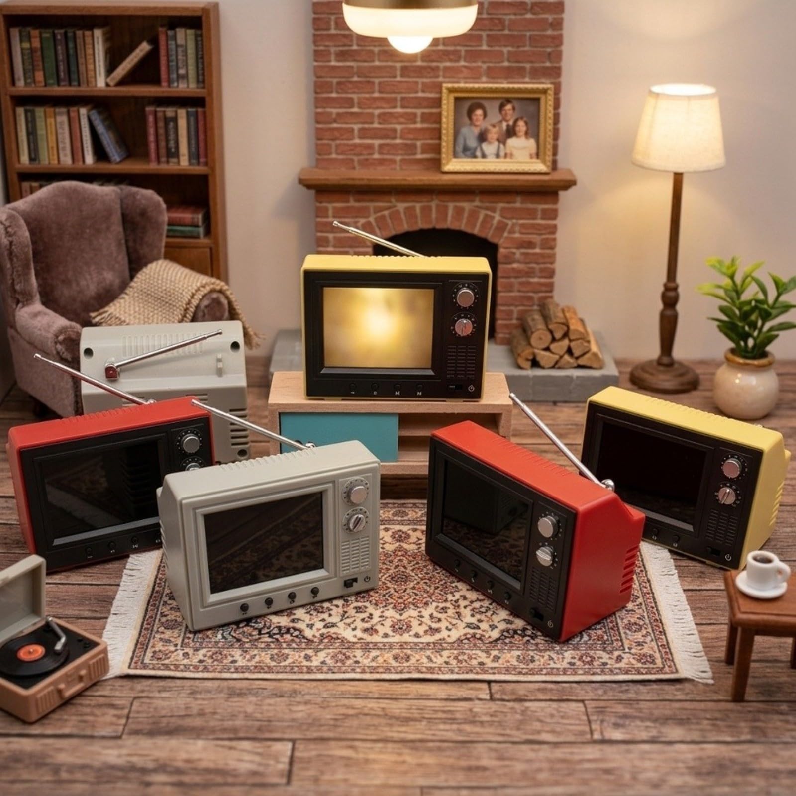 Retro Fernseher mit 8GB Speicher, USB Video Player für MP4, Wiederaufladbar mit 150 Min Spielzeit, Kompaktes Design 8.5cm, Nostalgische für DEKO für Puppenhaus & Sammlung(Red)