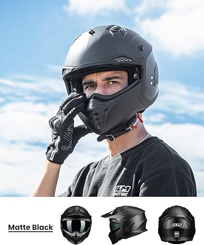 Miniatura 7 de ILM Casco abierto para motocicleta 34 medio para adulto con visera clara tintada DOT ECE para ciclomotor ATV Cruiser Scooter Modelo HS711