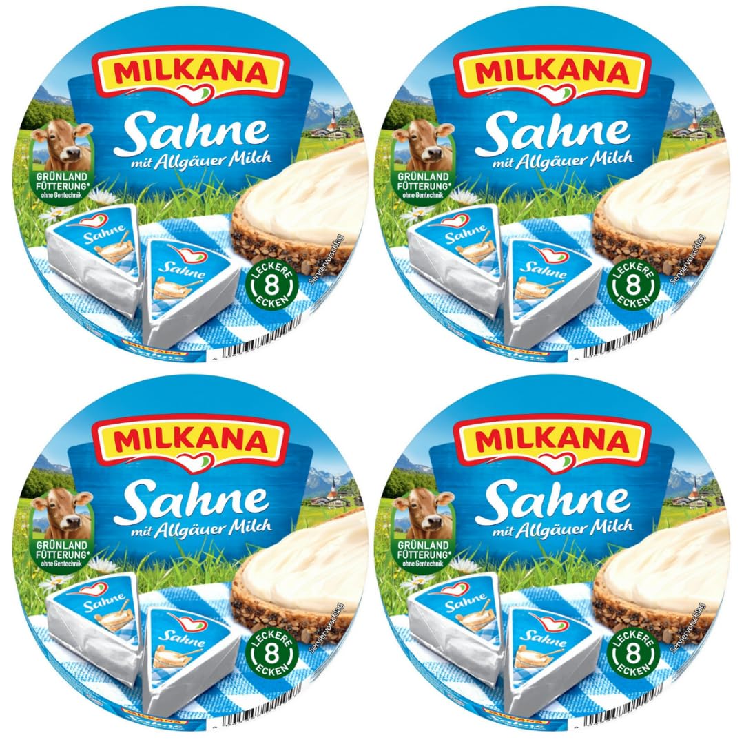 Milkana Schmelzkäse-Ecken Sahne Frischkäse käse (8x23,75gr) 190 gramm X 4 STÜCK [Frischegarantie]