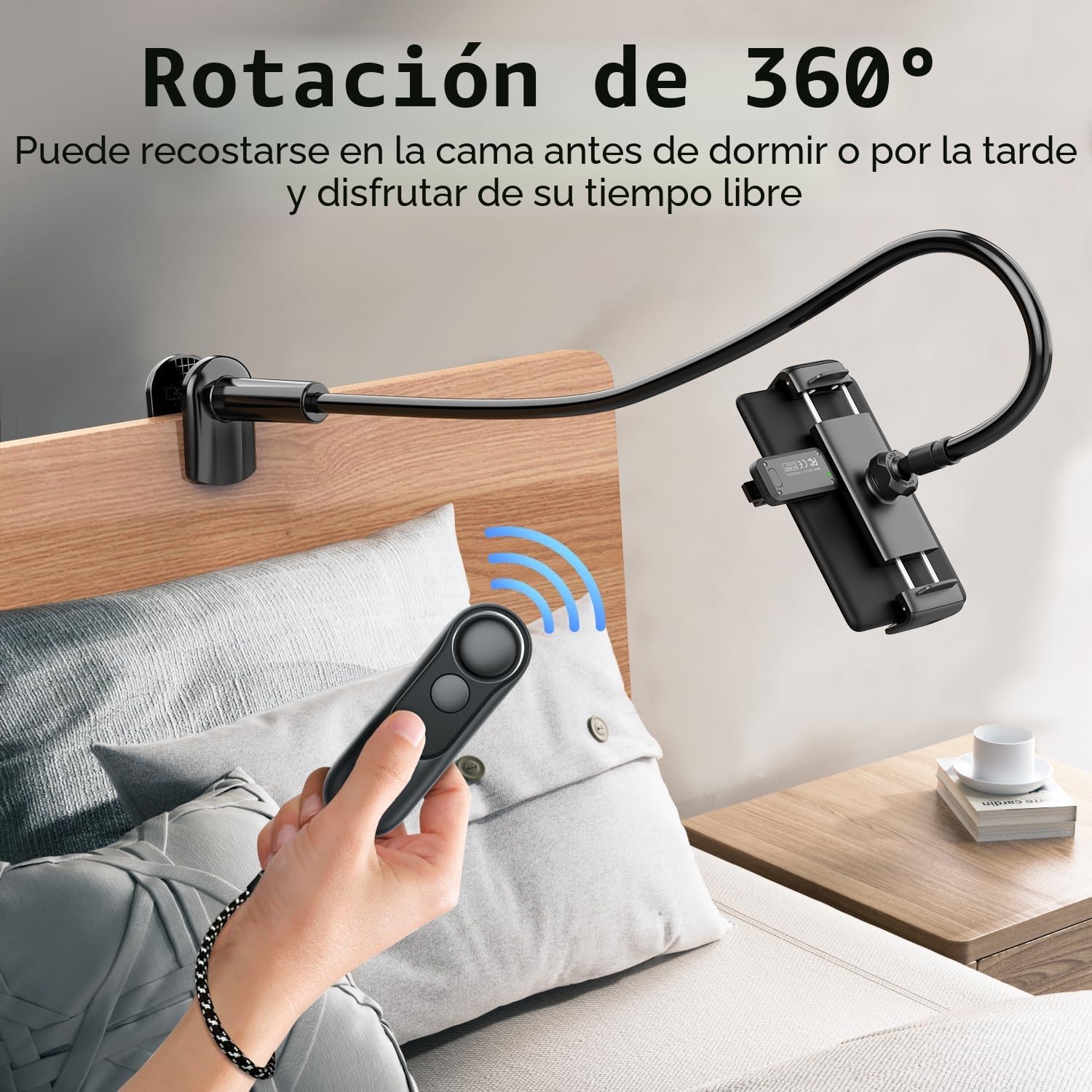 Soporte para Kindles con Pasapáginas a Distancia (HKRC004) para Leer en la Cama, Soporte para Leer Libros Electrónicos, Mando a Distancia RF Universal, para Kindle/iPad/Tablets