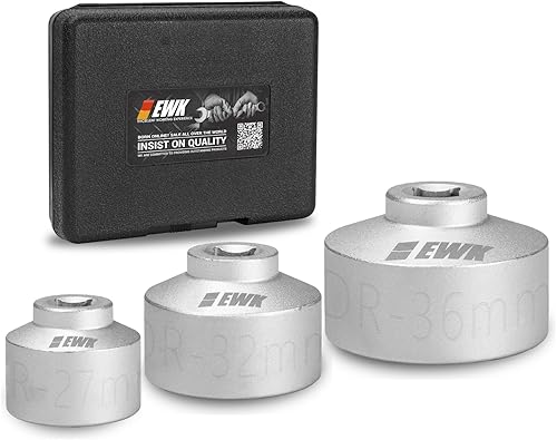 EWK Forjado 3 piezas 27, 32, 36mm Llave de filtro de aceite de perfil bajo, 38" herramienta de extracción de tapa de filtro de aceite para BMW Ford