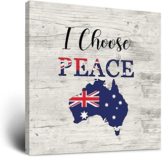 I Choose Peace,Australia Canvas Painting Print Australia Flag Map Framed Canvas Wall Art Artwork Contemporary Home Accent Wall Decorations for Farmhouse Ready to Hang