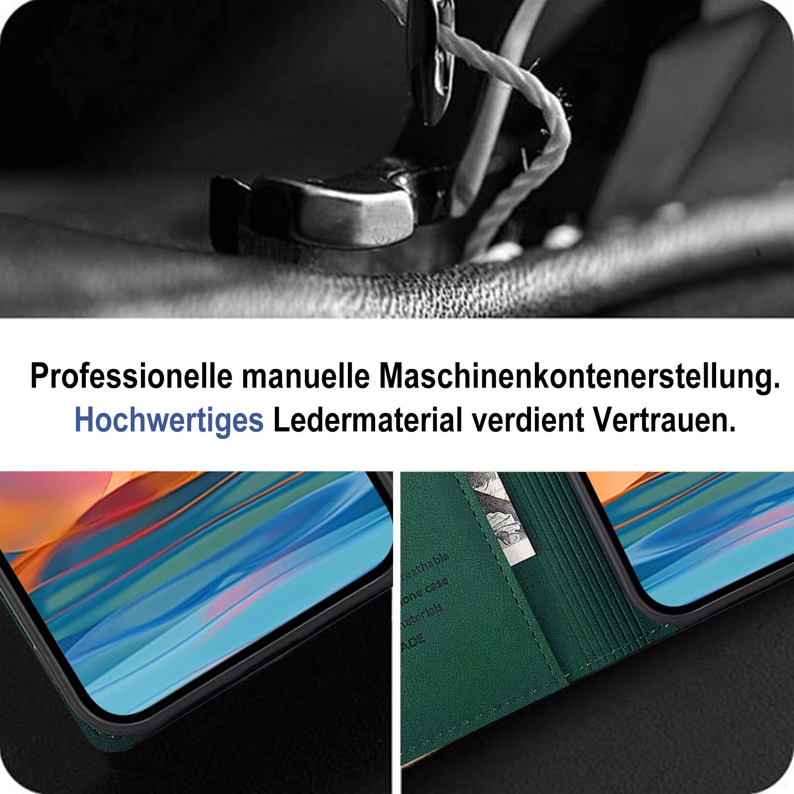 Leder Flip Case Für Xiaomi Redmi Note 10 Pro / Pro Max - Mit Kartenfach, Magnetschnalle & Standfunktion (Schwarz)