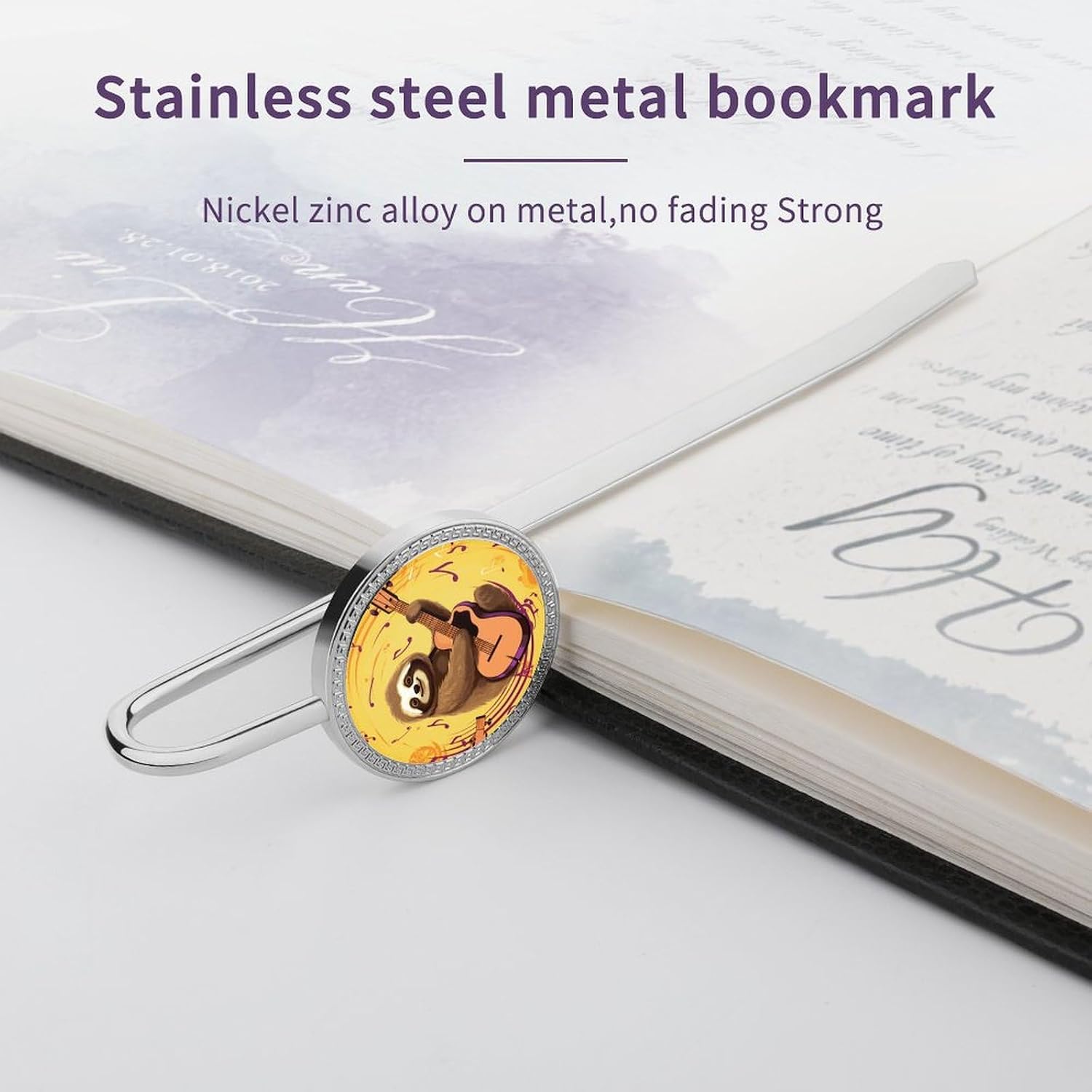 1.2" Exquisite Metal Bookmark Music and Sloth Printed Personalized Bookmarks Hook Book Clip Book Accessories for Book Lovers Unique Birthday Gifts image 3