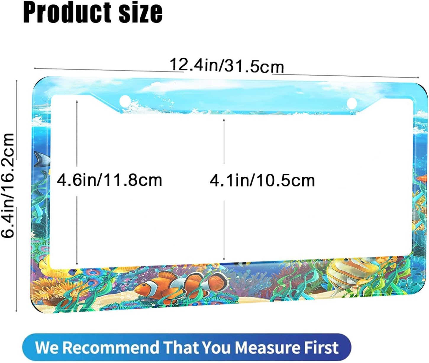 HOSNYE The Coral Reef License Plate Frame Ocean Animal Fish Beach Metal License Plate Cover Front Plates Frames Car Tag Frame for Women Men US Vehicles Standard image 2