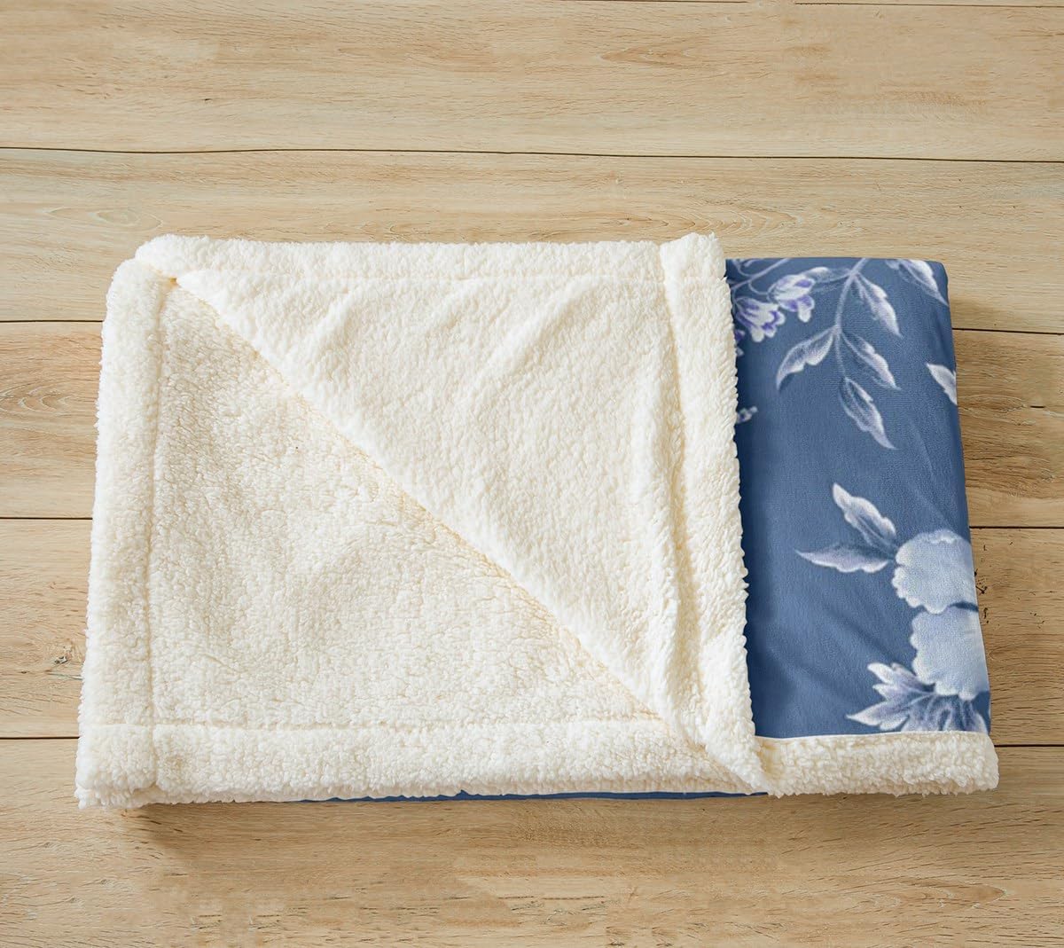 Blue Floral Blanket for Boys Girls Kids Super Soft Warm Botanical Floral Sherpa Fleece Blanket Plants and Flowers Throw Blankets Garden Bed Blanket Gifts for Teens Women(Queen 90"x90")