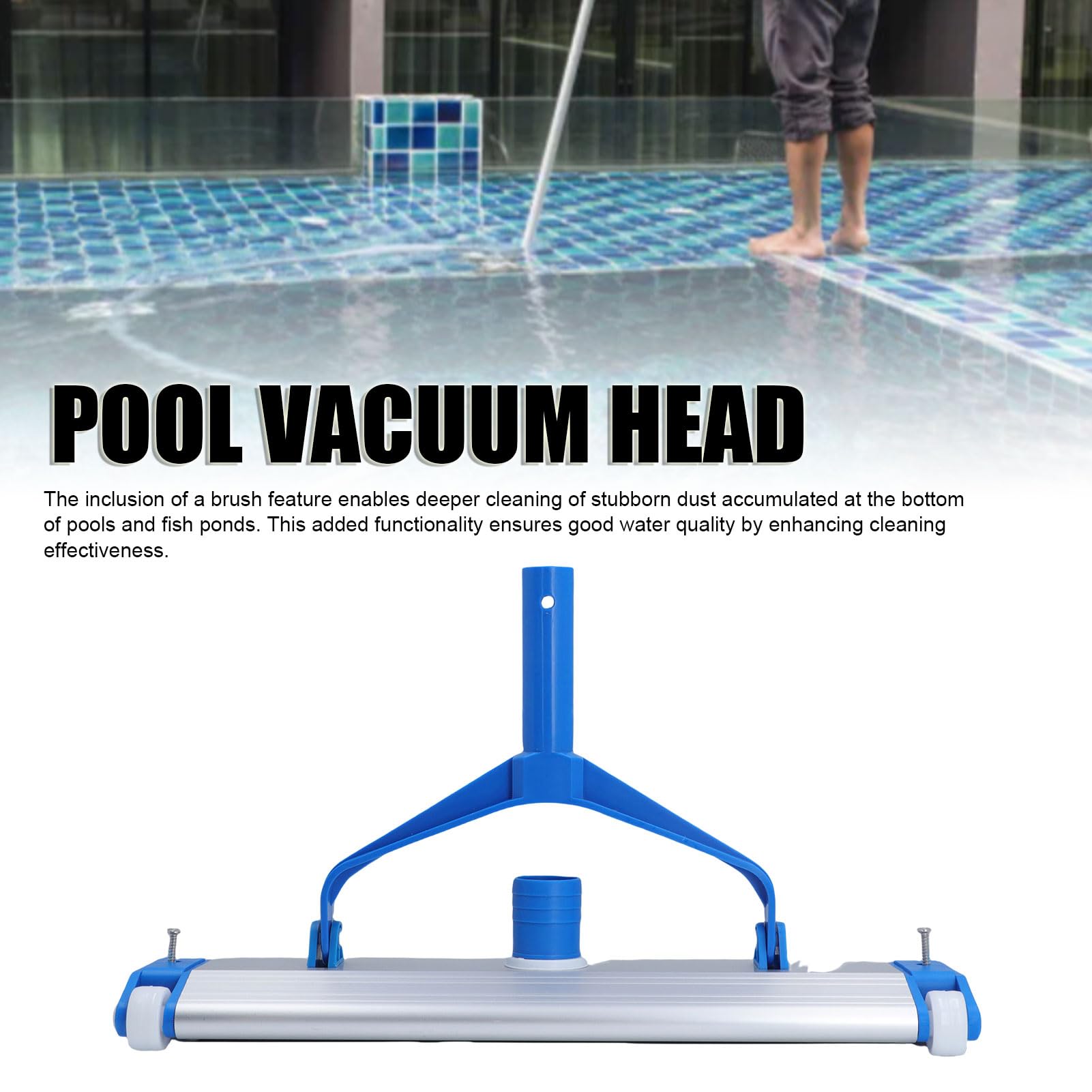 Saugkopf für Schwimmbäder, 45 cm Breite des Saugkopfs für Poolreiniger, Robuste Aluminiumbasis, Aufsatz für den Pool-Staubsaugerkopf mit Bürste