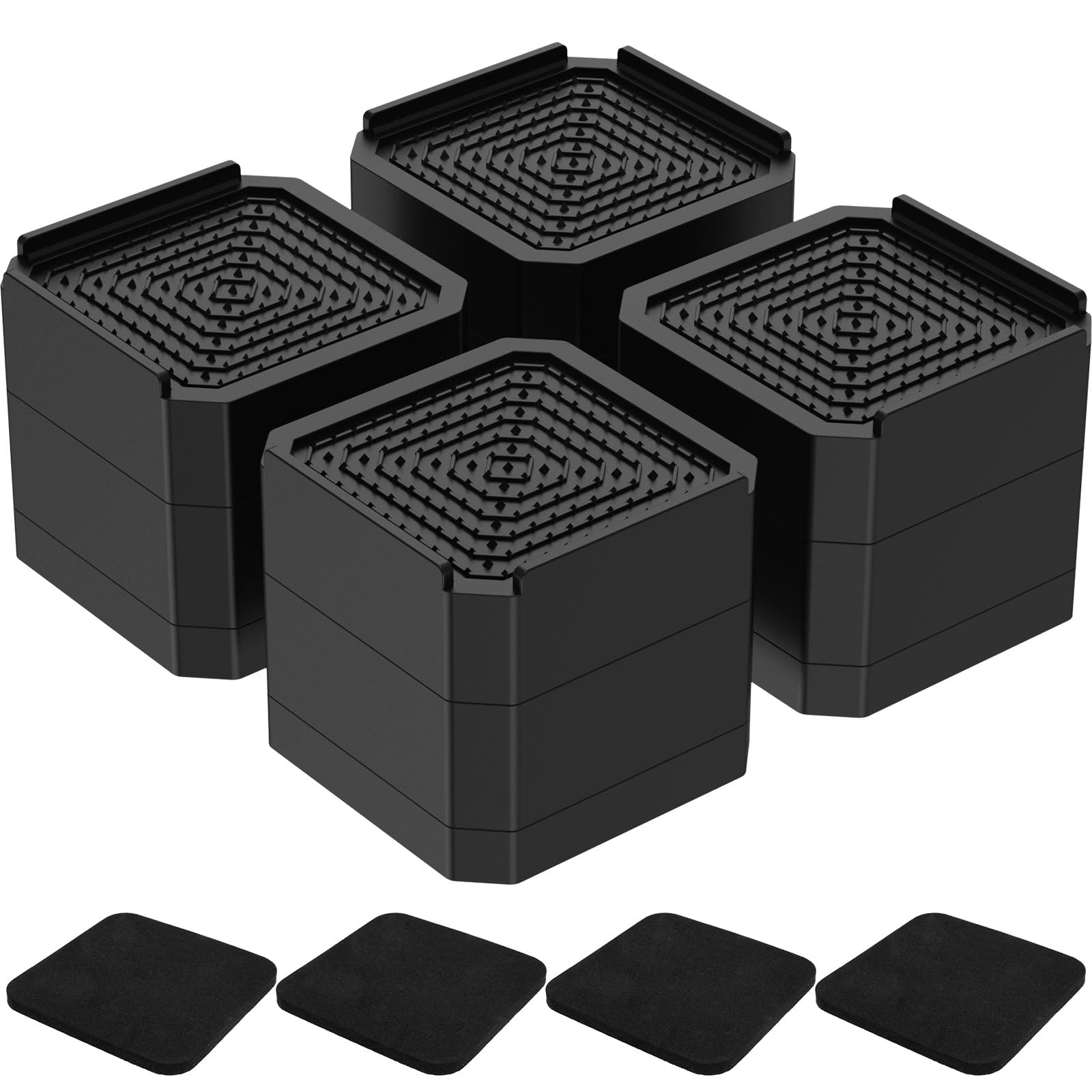4 Piece Adjustable Furniture Risers Stackable Table Risers 3 Inch Double Layer Bed Table Leg Extender Ant-Slip Rubber Bottom 4000 lbs Furniture Lifts Support for Beds Desks Sofa Tables Chairs(Black)