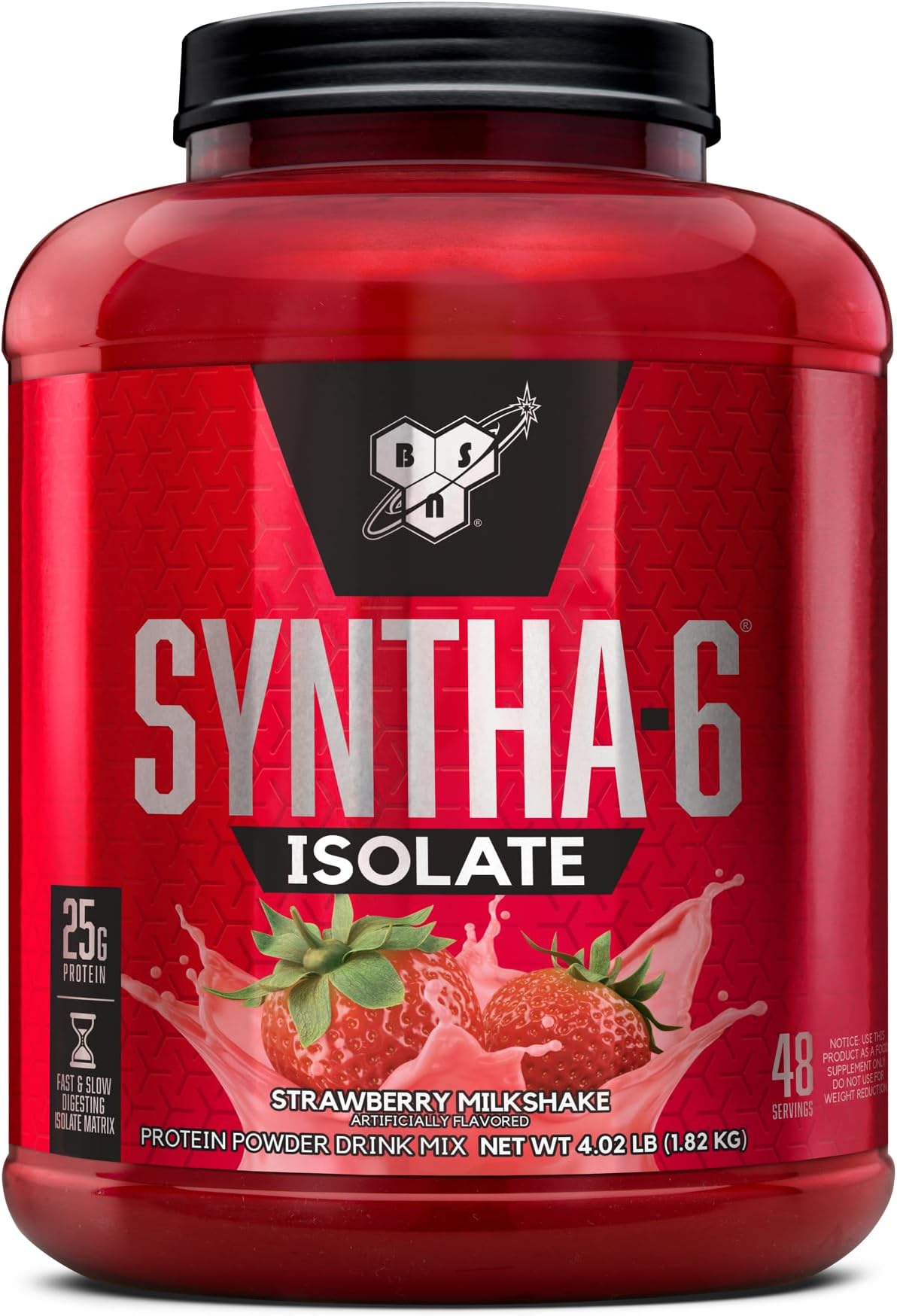 BSN SYNTHA-6 Isolate, Strawberry Post Workout Protein Powder for Muscle Gain, Whey Protein Isolate, Milk Protein Isolate, Essential Amino Acids, Strawberry Milkshake, 4.02 Pounds, 48 Servings