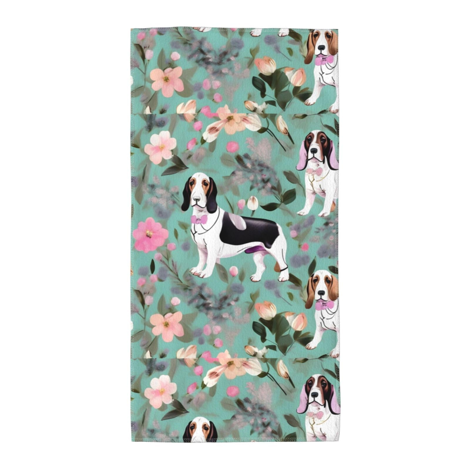 Cbaaghh Sweet Basset Hound Florals Print Towel, Towels Thick Face Towels Fast Drying Washcloth For Bath, Spa, Gym